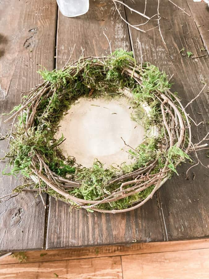 DIY Twig and moss placemats for spring tablescape.