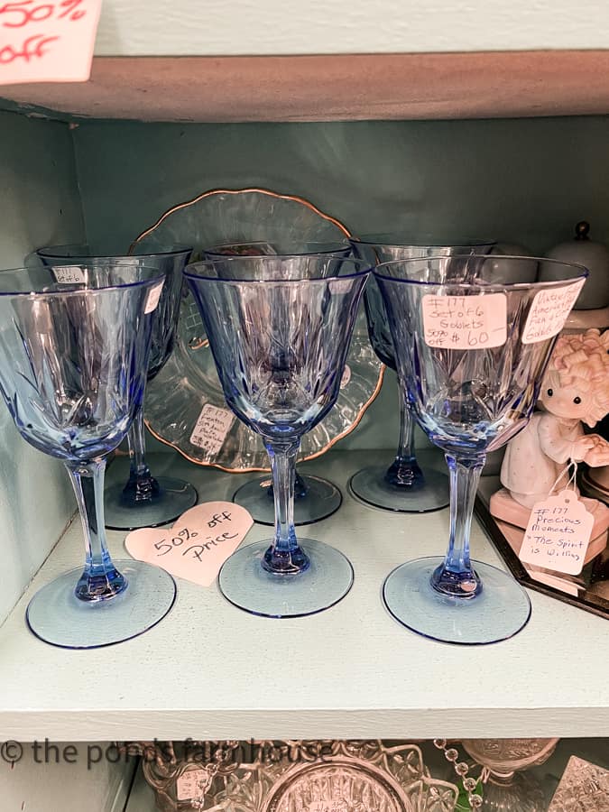 Vintage blue glasses at flea marketeers.