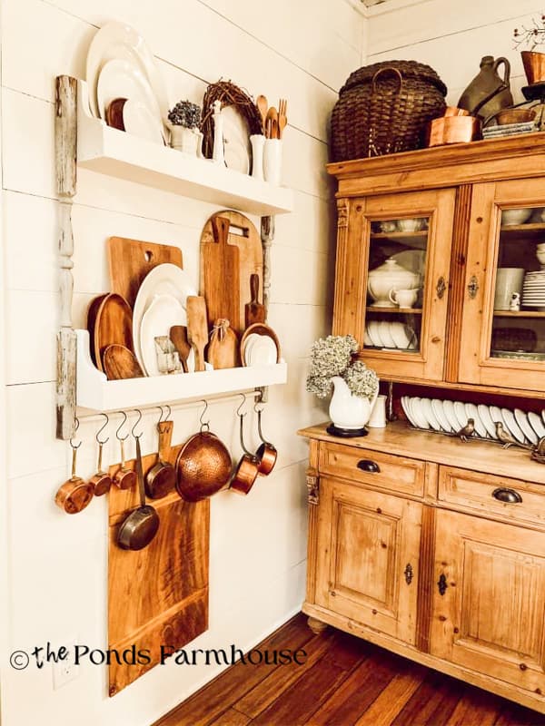 Fall Inspiration Tour with hutch & plate rack decorated with fall decor.