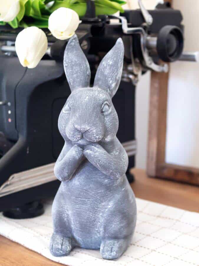 DIY dupe of the popular Pottery Barn Essex Easter bunny statue for a fraction of the price. Spring DIY Craft