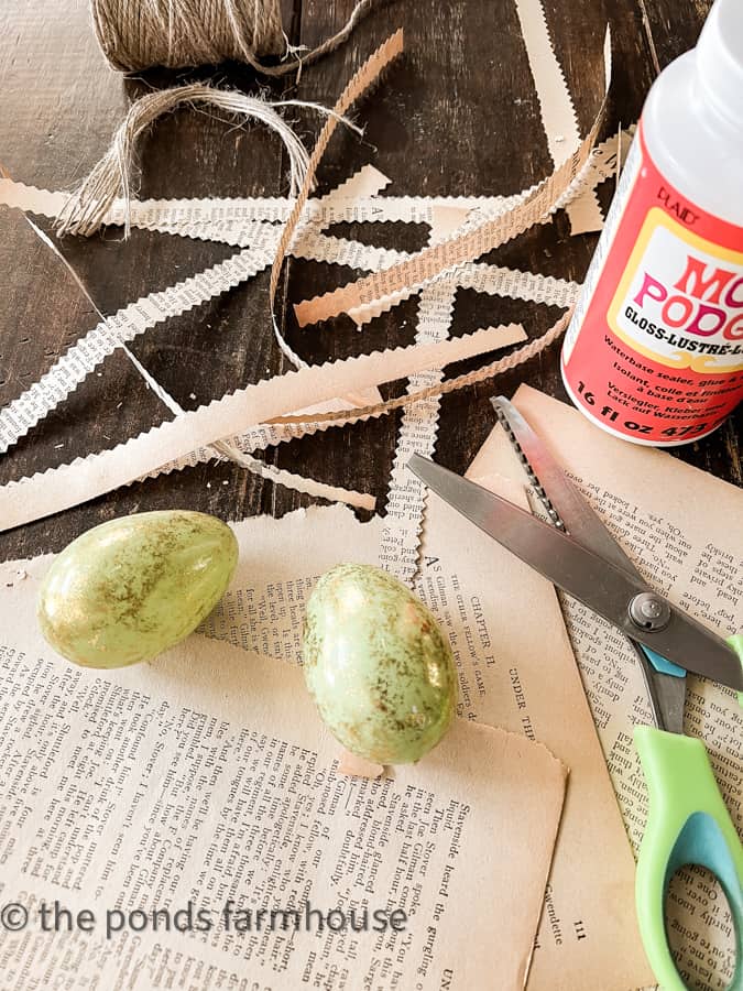 Use old book pages to decoupage Easter Eggs.  