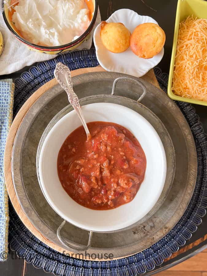 Chili Cook-off Recipes for a fun Supper Club theme.  Rustic Tableware and decorations.