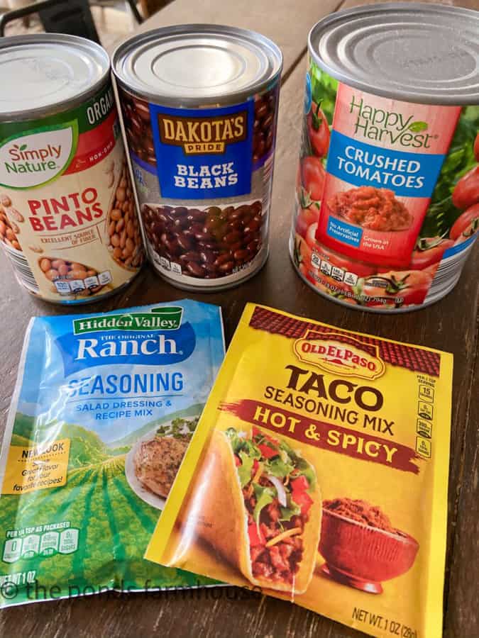 Pantry staples that are easy to store for Taco Soup Recipe.
