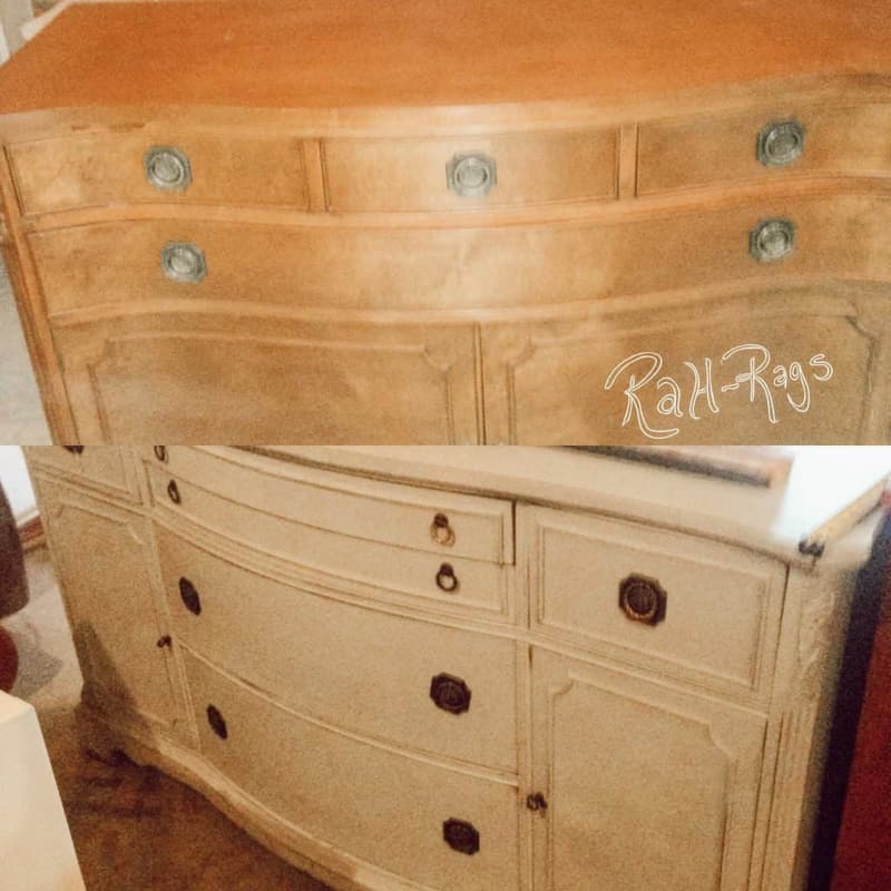 Two pieces of furniture used to make the DIY Farmhouse KItchen Island.