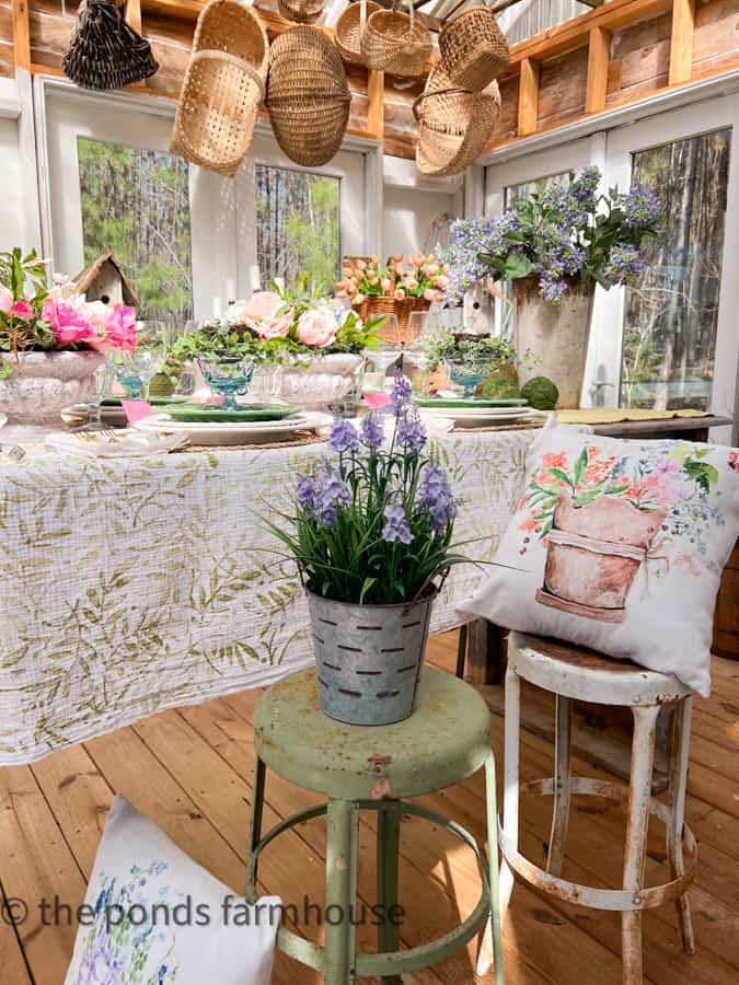 Custom Table cloth - Hand painted Tablecloth and Napkins for a Spring Fling Tablescape
