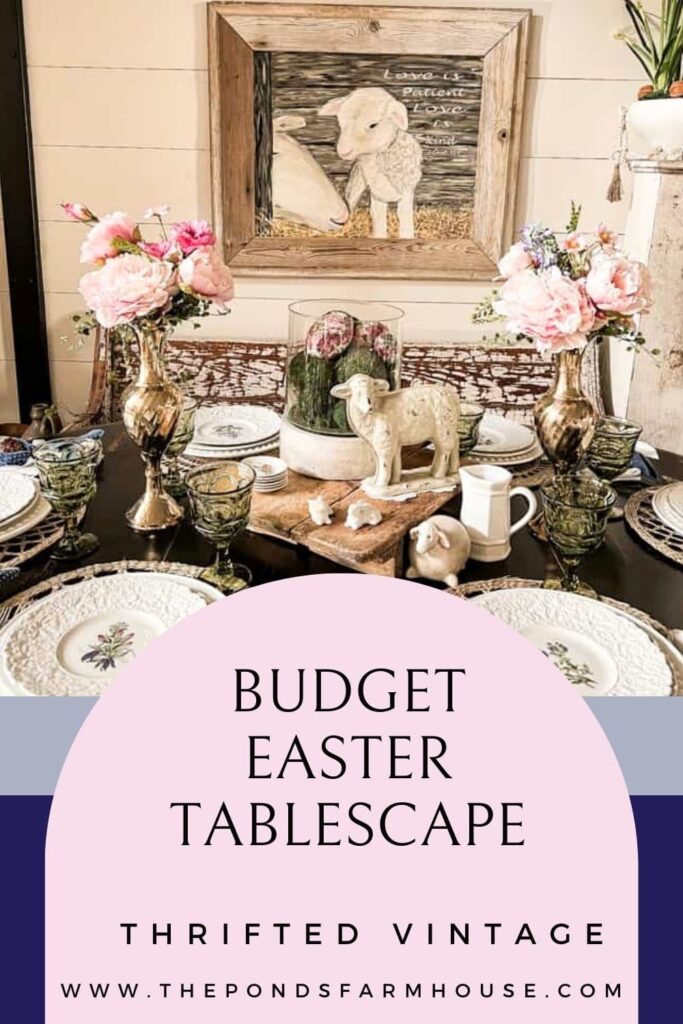 Budget-friendly Thrift Store floral dinner plates with woven placemats and vintage silverware.  