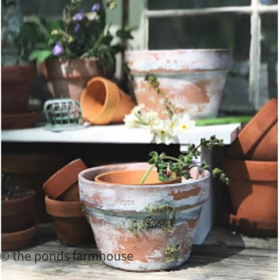 How To Age new clay pots for Spring and Easter Inspiration.  DIY Project for Terra Cotta Pots.