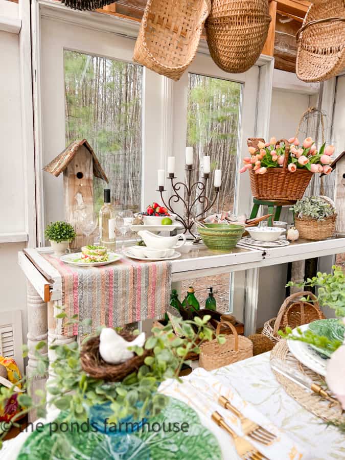 Salad Bar set up in greenhouse/she shed for Spring Fling Dinner Party for Supper Club Series