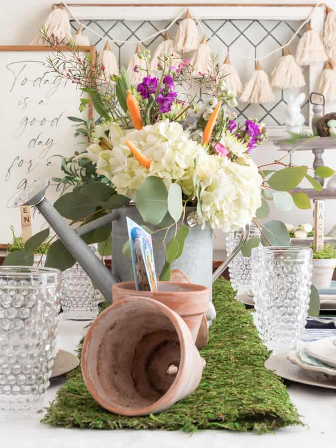 Spring tablescape with garden theme. 