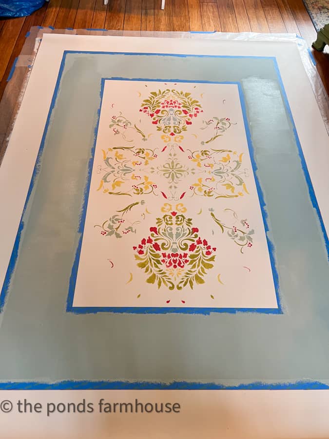 How To Make A  Rug with blue paint and stencil design.