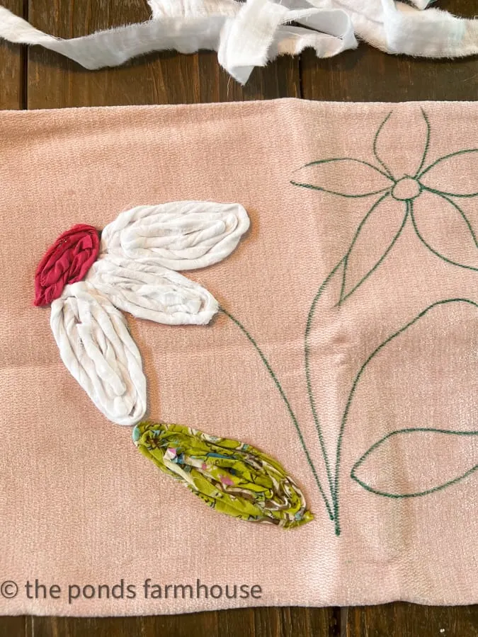 Ideas for Recycle Project - make a pillow cover with scrap fabrics with flowers and leaves.