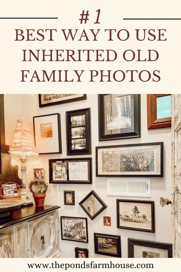 #1 Way to Used Inherited Old Family Photos for a gallery wall in a powder room.