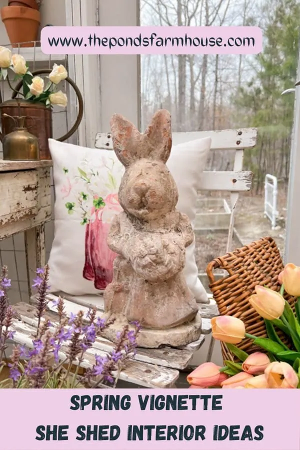 Spring in the She Shed with a fun garden themed vignette.  