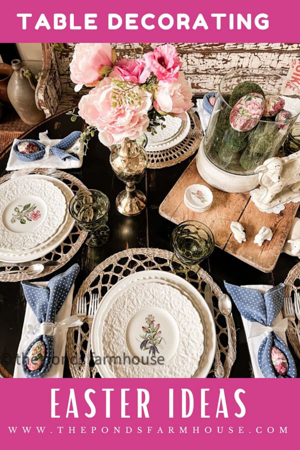 Table decorating for Easter Ideas with thrift store and budget-friendly decorating Ideas.  
