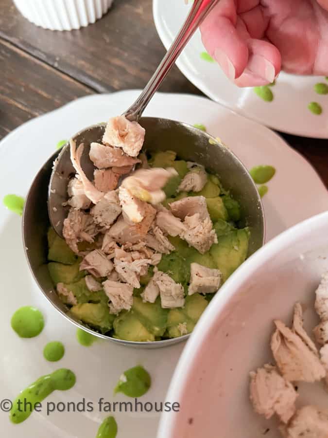 Diced Rotisserie Chicken for a top layered salad recipe for a Cobb Stacked Salad.  