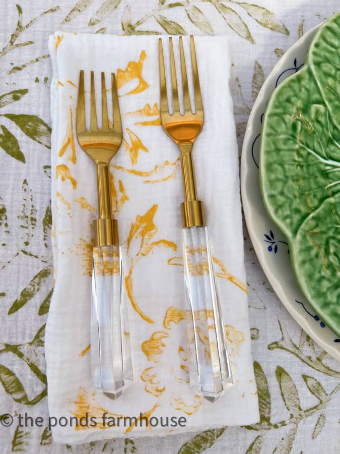 DIY Napkins and DIY Tablecloth for Spring Fling Dinner Party in greenhouse.  