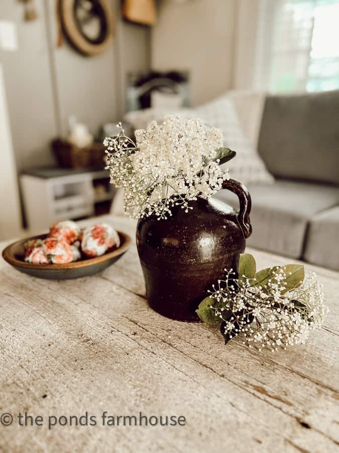 Vintage Thrift Store Stoneware Jug with Spring flowers