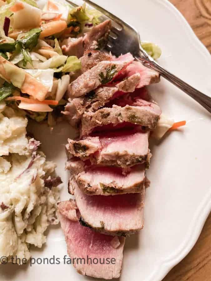 Rare Ahi Tuna Recipe with Asian Slaw and Wasabi Mashed Potatoes