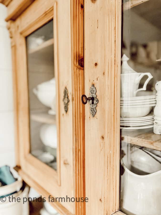 Antique honey pine hutch with old key for Favorite vintage home decor. 