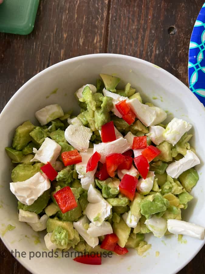 Avocado, creme cheese and red pepper chunks for Poke Tuna Recipe.