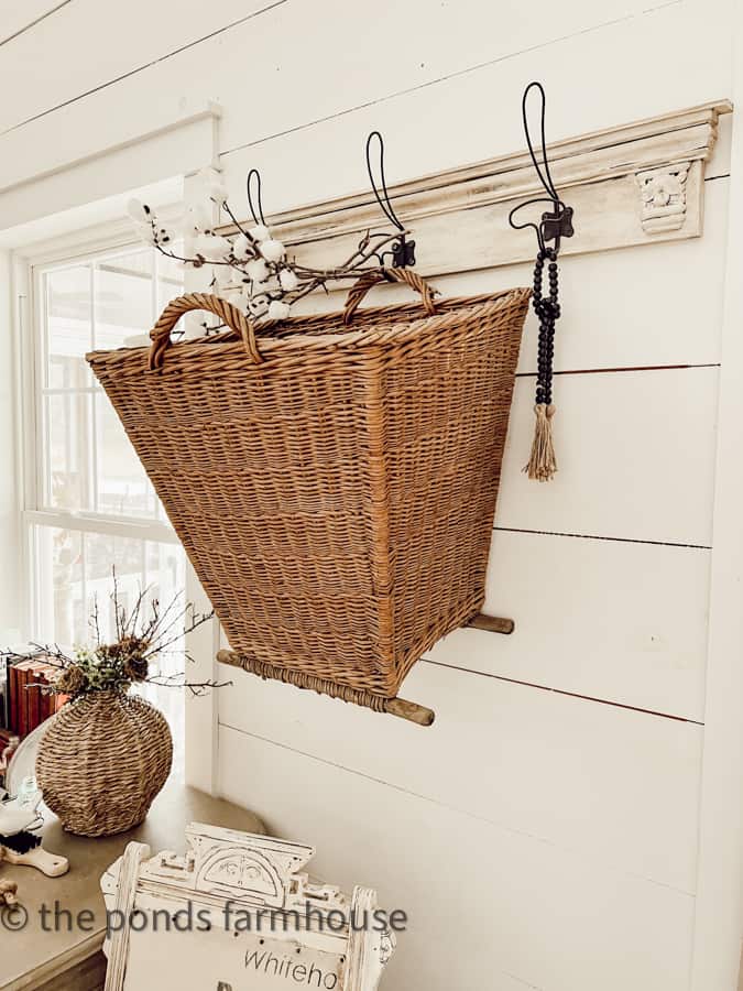 French hanging baskets perfect for styling vintage pegboard racks.