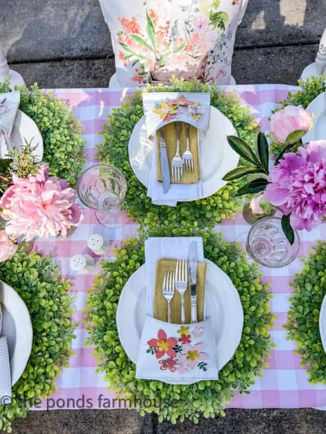 flat lay of place setting for Mothers Day Luncheon