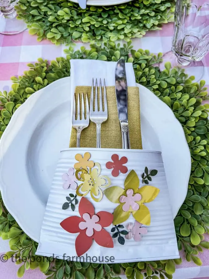 Recycle materials to make cutlery pockets for Mother's Day Luncheon Table