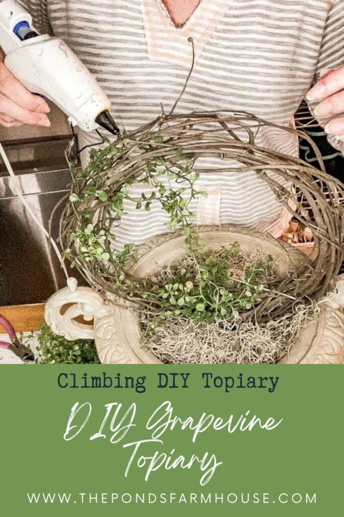 Climbing Vine DIY Grapevine Topiary Tutorial for Farmhouse Decorating.  