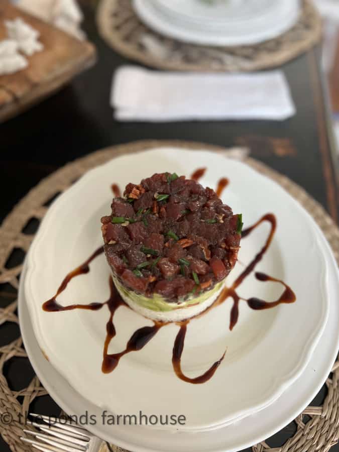 Poke Tuna Stack With balsamic glaze