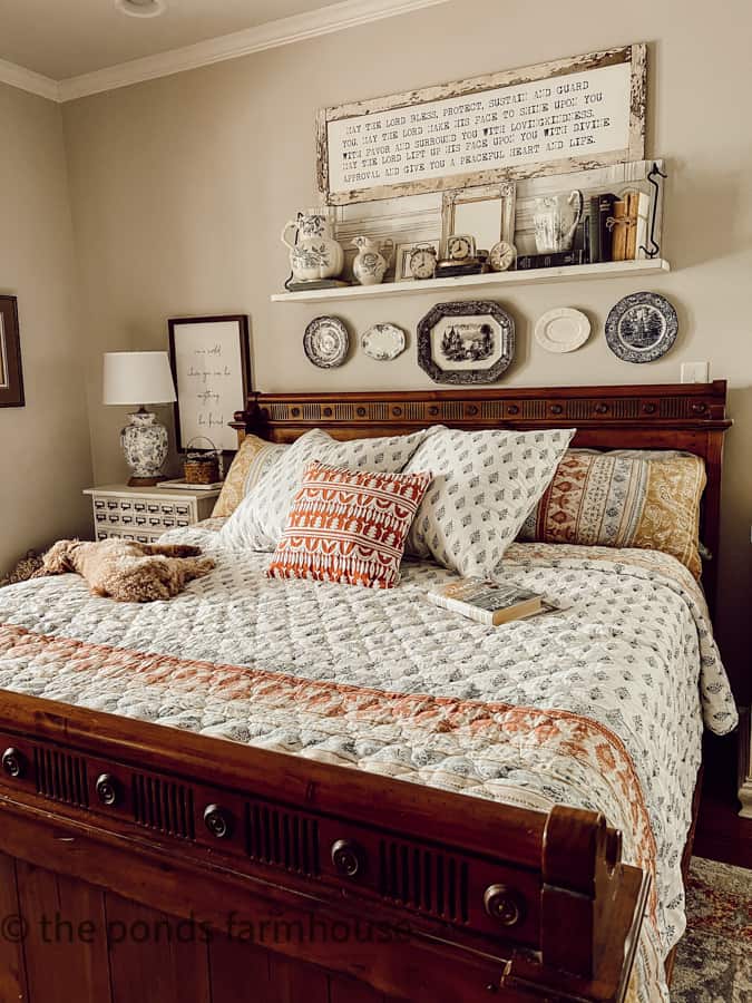 New bedding in primary bedroom updated for Summer.  Neutral Farmhouse Style update.