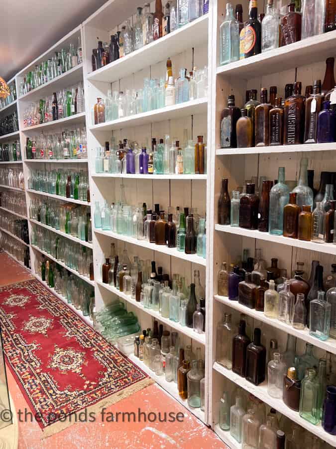 Shelves are filled with Vintage and antique bottle at the Wicked Good Retro Shop.