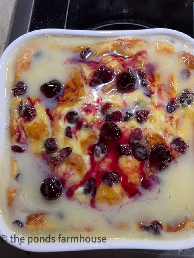 Old Fashioned Bourbon Bread Pudding Dessert Recipe with cherries
