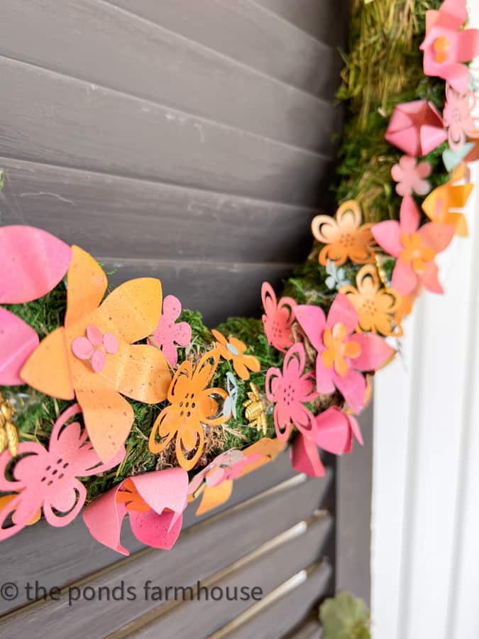 DIY Door Wreath for Spring and Summer hanging on shutter.