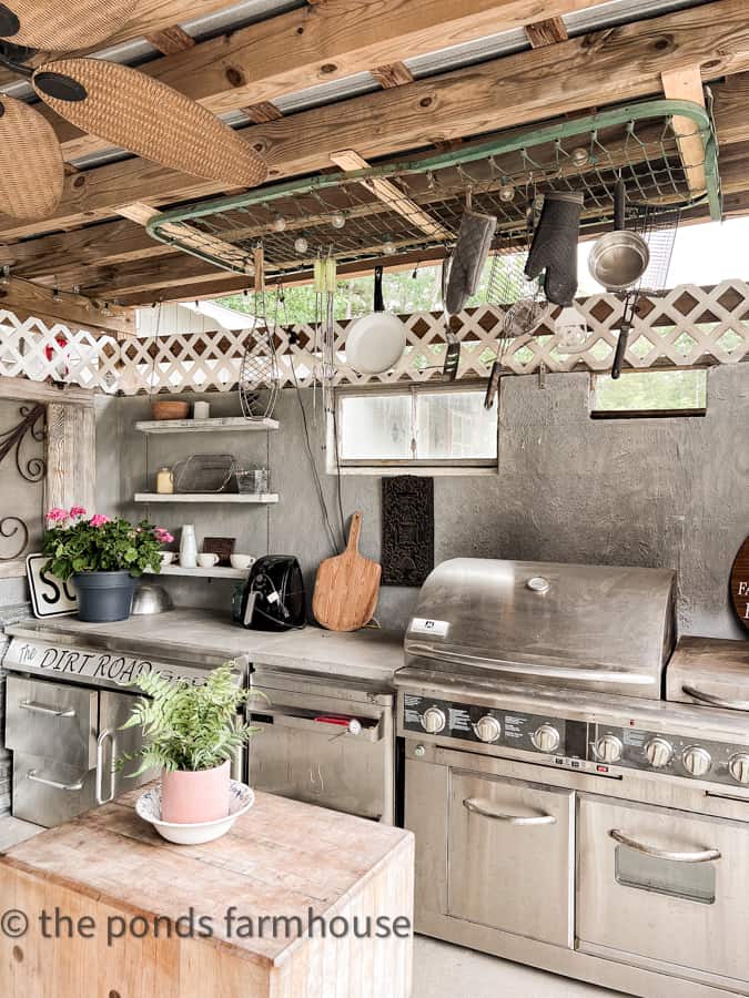 DIY outdoor Kitchen with concrete countertops.  