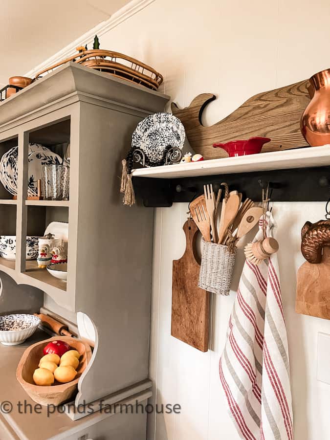 DIY pegboard shelf with nautical and coastal decor for a coastal cottage.  