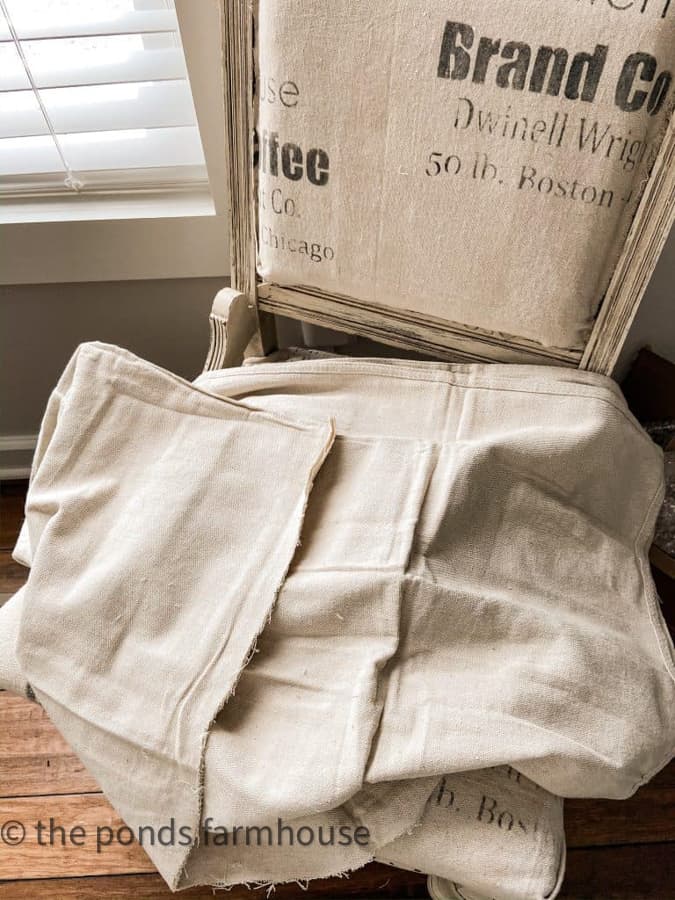 Drop cloth fabric on deconstructed chair.