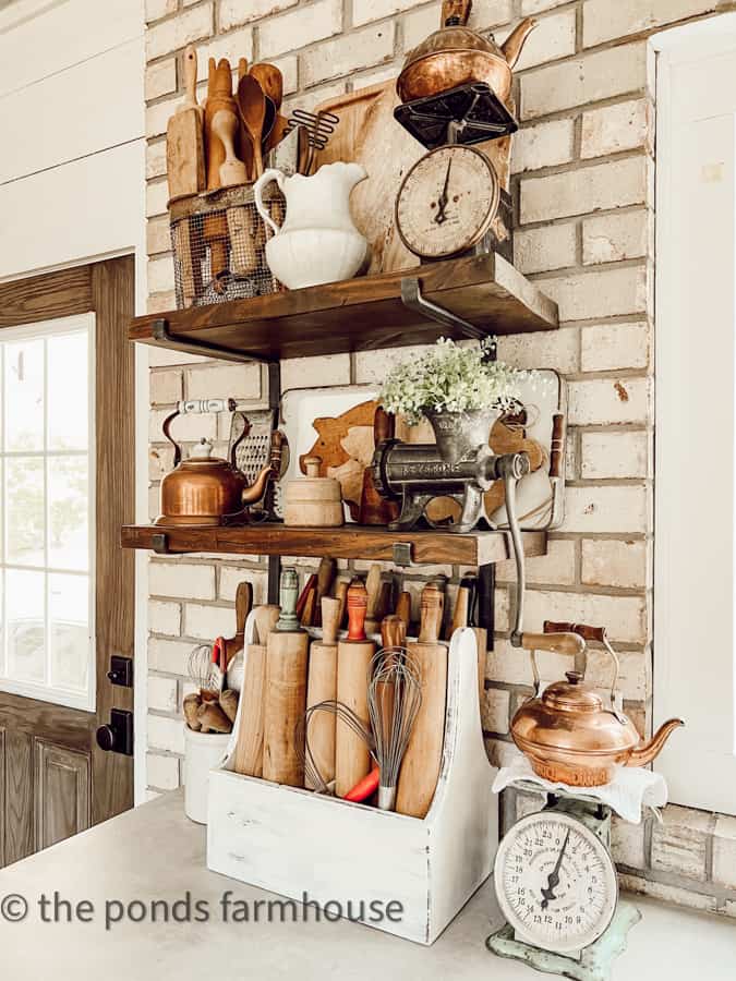 How to decorate with Vintage Kitchen Decor like vintage rolling pins and vintage kitchen utensils