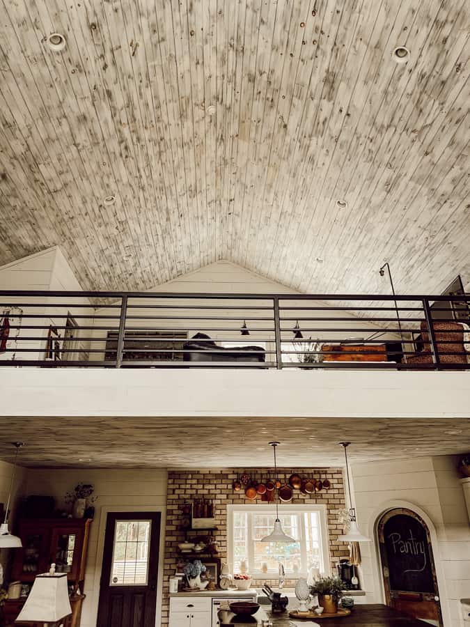 How To Distressed Wood for a Farmhouse Kitchen Ceiling Idea. 