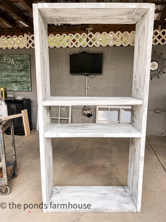 One section of rustic kitchen cabinets under construction.