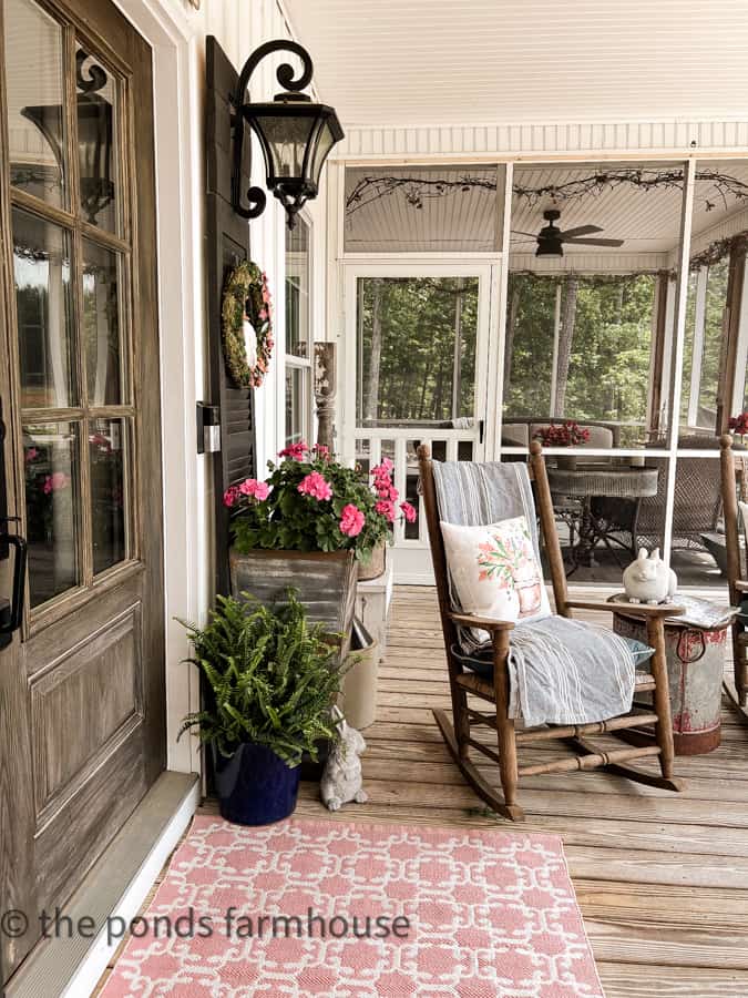 7 Must-Have Country Porch DIY Ideas for Modern Farmhouse Front Porch. with rocking chair and DIY planters