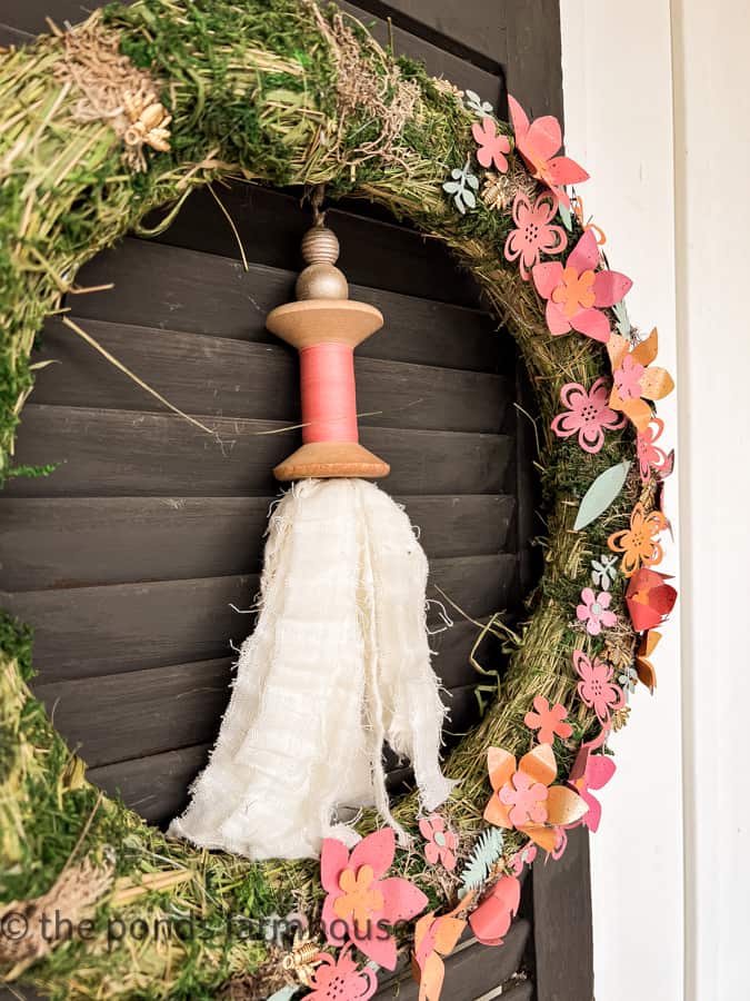 DIY Metal Flower Wreath - Anthropologie Dupe with Wood Spool Tassel