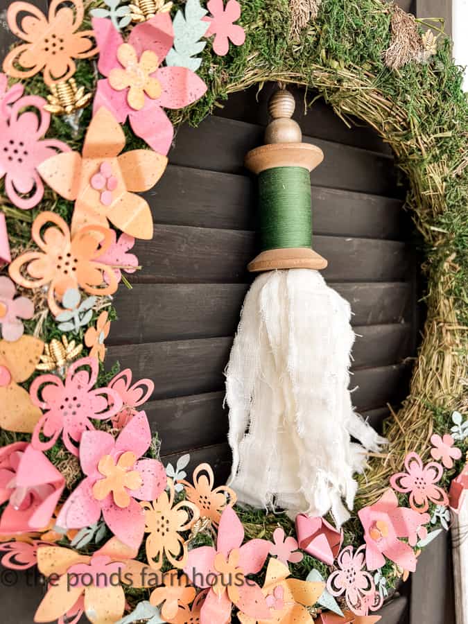 DIY Metal Flower Wreath - Anthropologie Dupe with Wood Spool Tassel