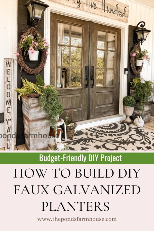 Budget-FRiendly DIY Project to make front porch planters out of plywood to look like galvanized planters