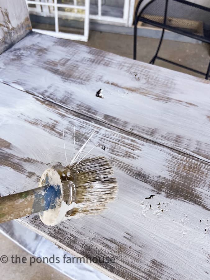 View of wood painted to look like old barn wood.