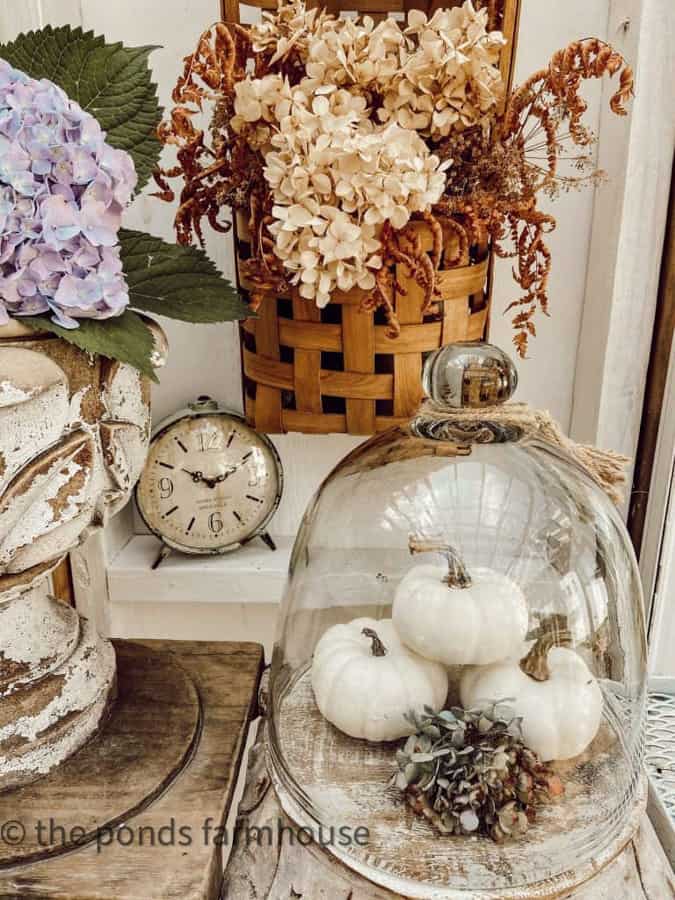 Inspiring Ways To Decorate with Glass Cloche Domes Using faux pumpkins.