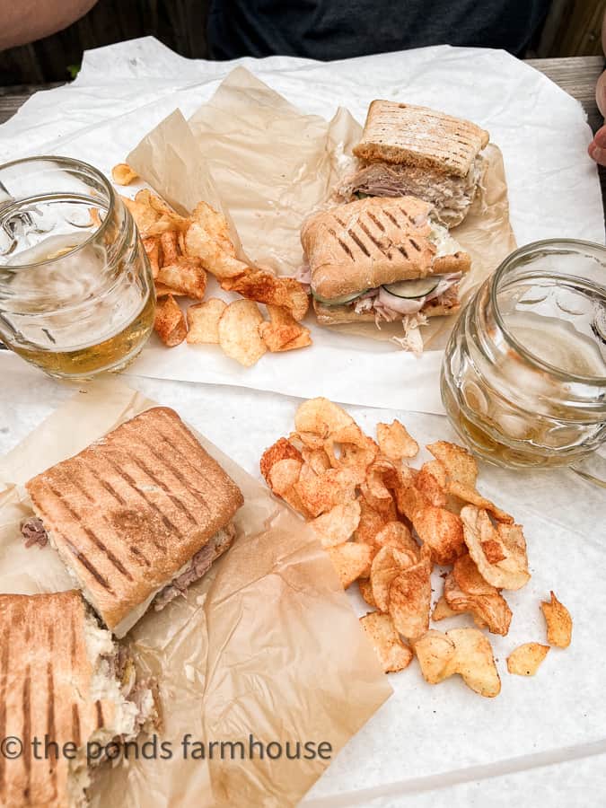 Sandwich, chips and beer at The Half Restaurant in Wilmington NC