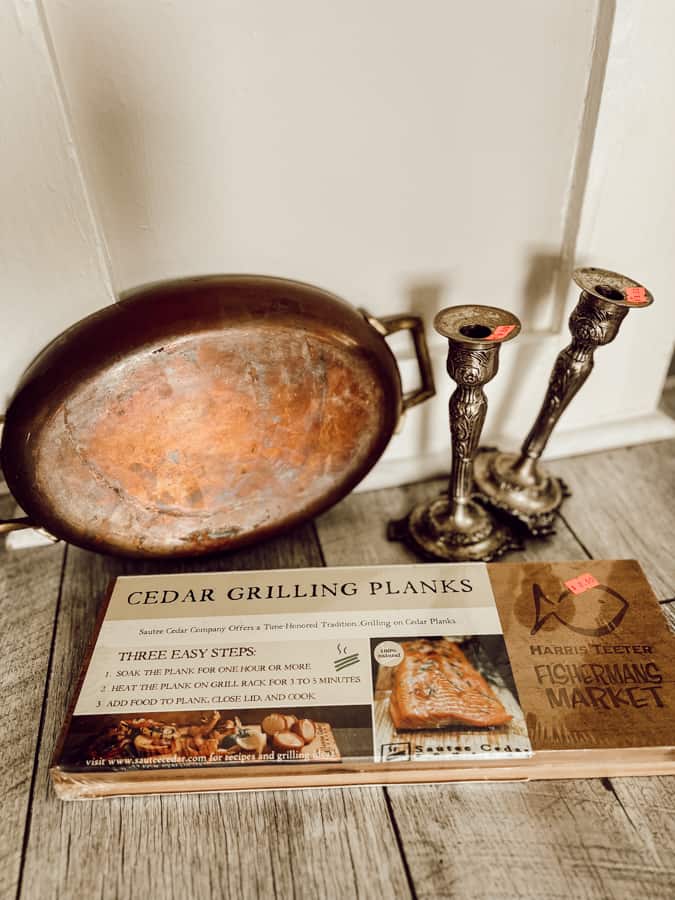 Wilmington NC Thrift Store Haul - Copper pan and silver candlesticks.  