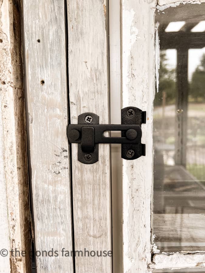 Latches for DIY outdoor kitchen cabinets.