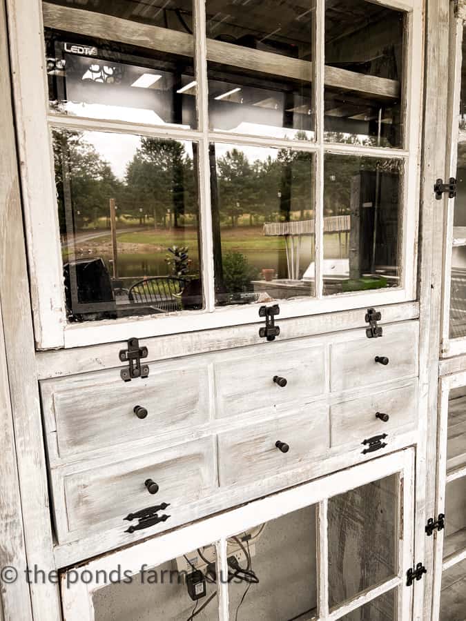 DIY Rustic kitchen with TV stand built in. Faux front drawers for Farmhouse Style Kitchen Cabinet