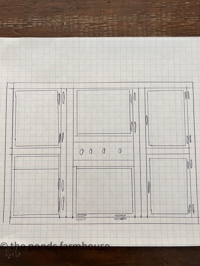 Drawing of plans for shabby chic window cabinets.